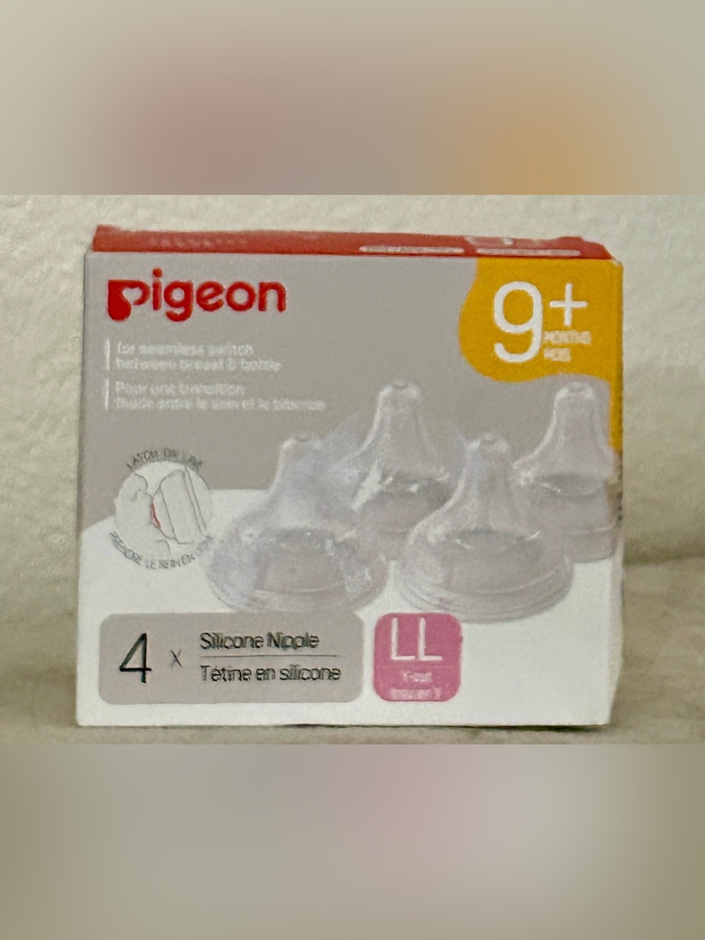 sealed 4-pack of Pigeon Silicone Nipples in Size LL (Y-cut) 9+ months